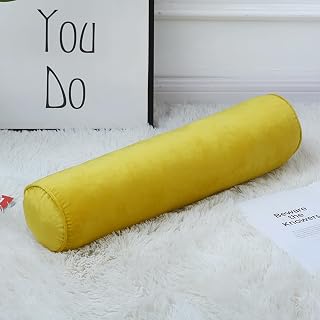 Almohada de terciopelo para el cuello, cojín redondo súper suave con funda extraíble lavable, 18 x 50 cm, color amarillo oscuro, comodidad para viajes y hogar
