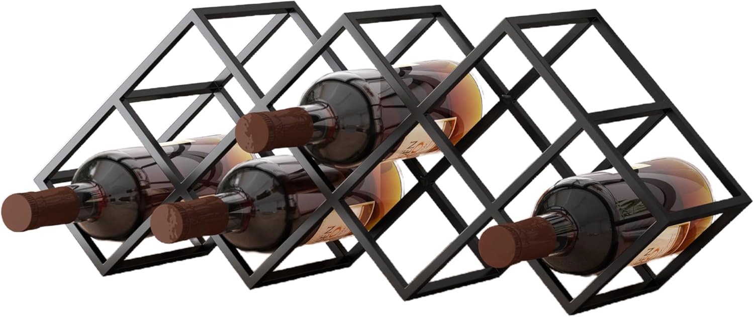 Countertop Wine Rack Freestanding, 7 Wine Bottle Holder for Wine Storage, Kitchen Decor, Wine Pantry Storage, Black