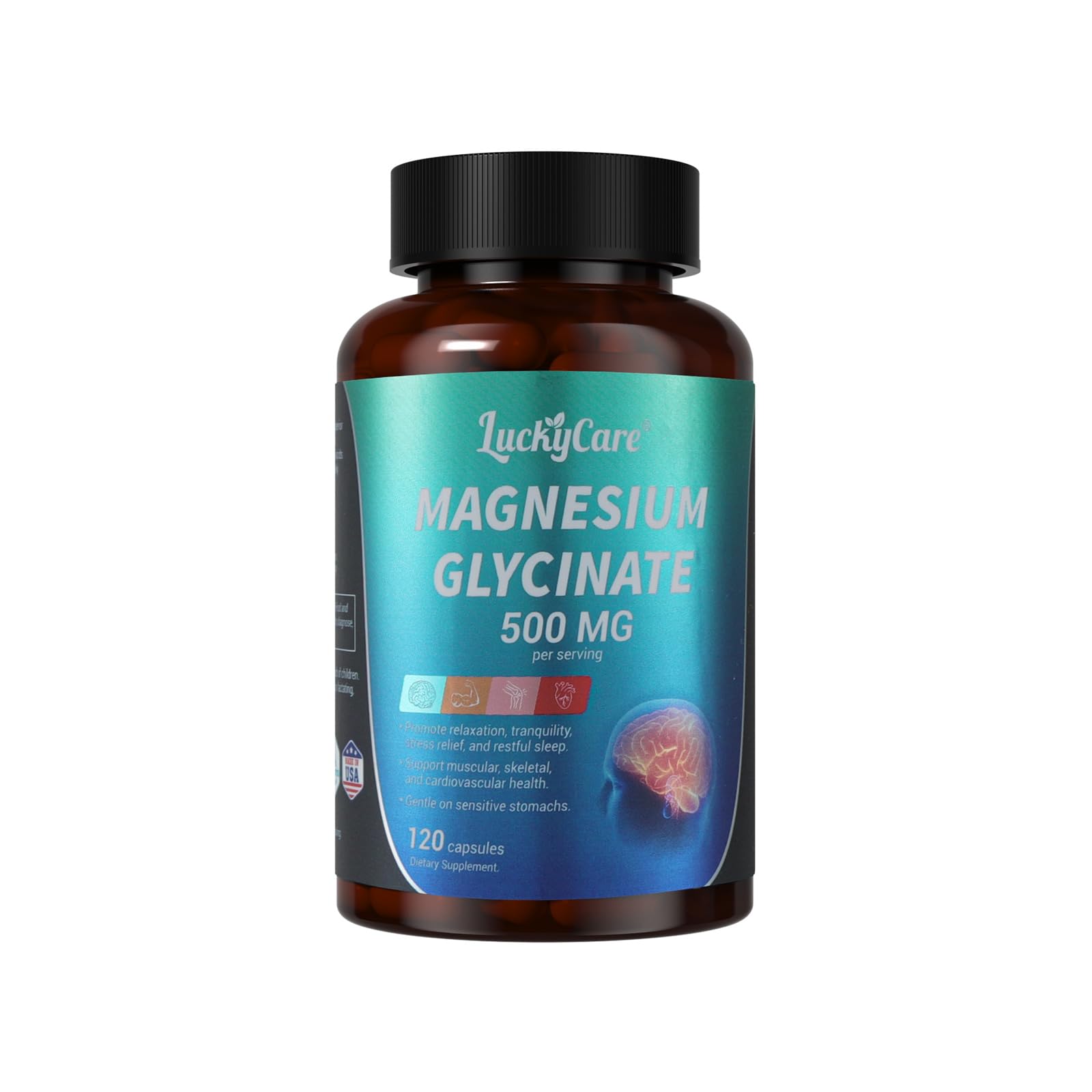 Luckycare Suplemento de Magnésio Glicinato 500 mg, 120 cápsulas