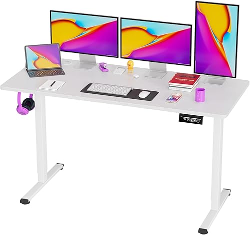 PayLessHere Escritorio de pie de altura ajustable de 55 pulgadas con gran espacio y soporte para auriculares, escritorio de oficina con elevación