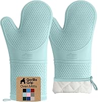 Vista 17 de GORILLA GRIP - Juego de guantes de horno de silicona suave sin BPA, guantes de cocina resistentes al calor e impermeables, forro de algodón grueso