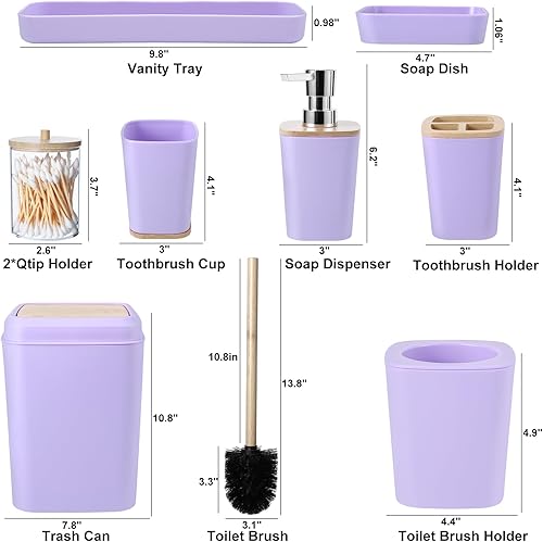 Miniatura 6 de Juego de accesorios de baño morados, juego de accesorios de baño morados de 9 piezas con basura, soporte para cepillos de dientes, taza para cepillo