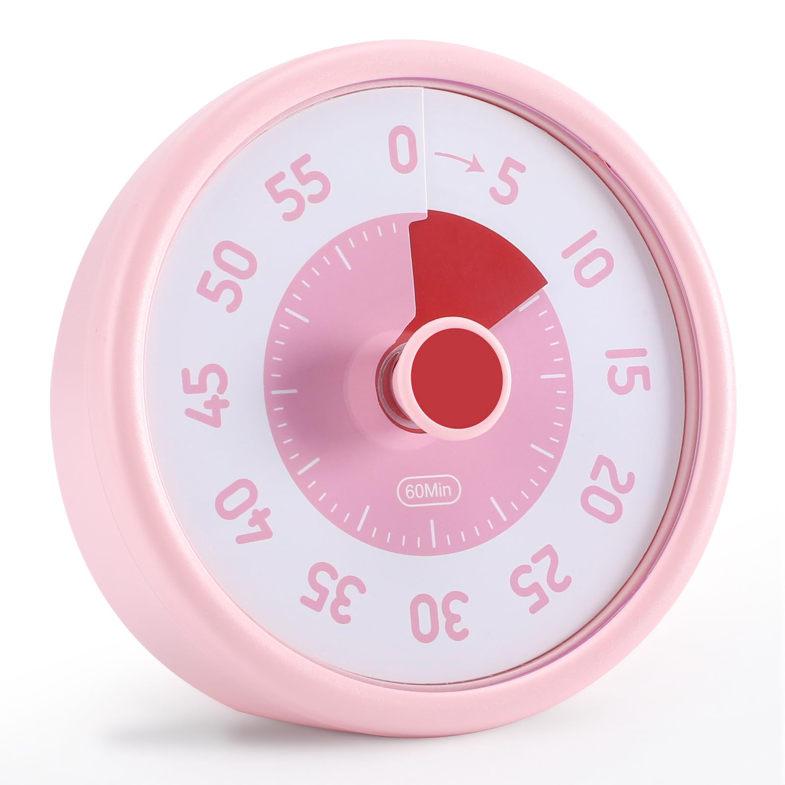Euqvunn Visual Timer for Kids, 60 Minute Visual Countdown Timer with Silent Operation, Kids Time Management Tools for Desk Study,Cooking (Pink)