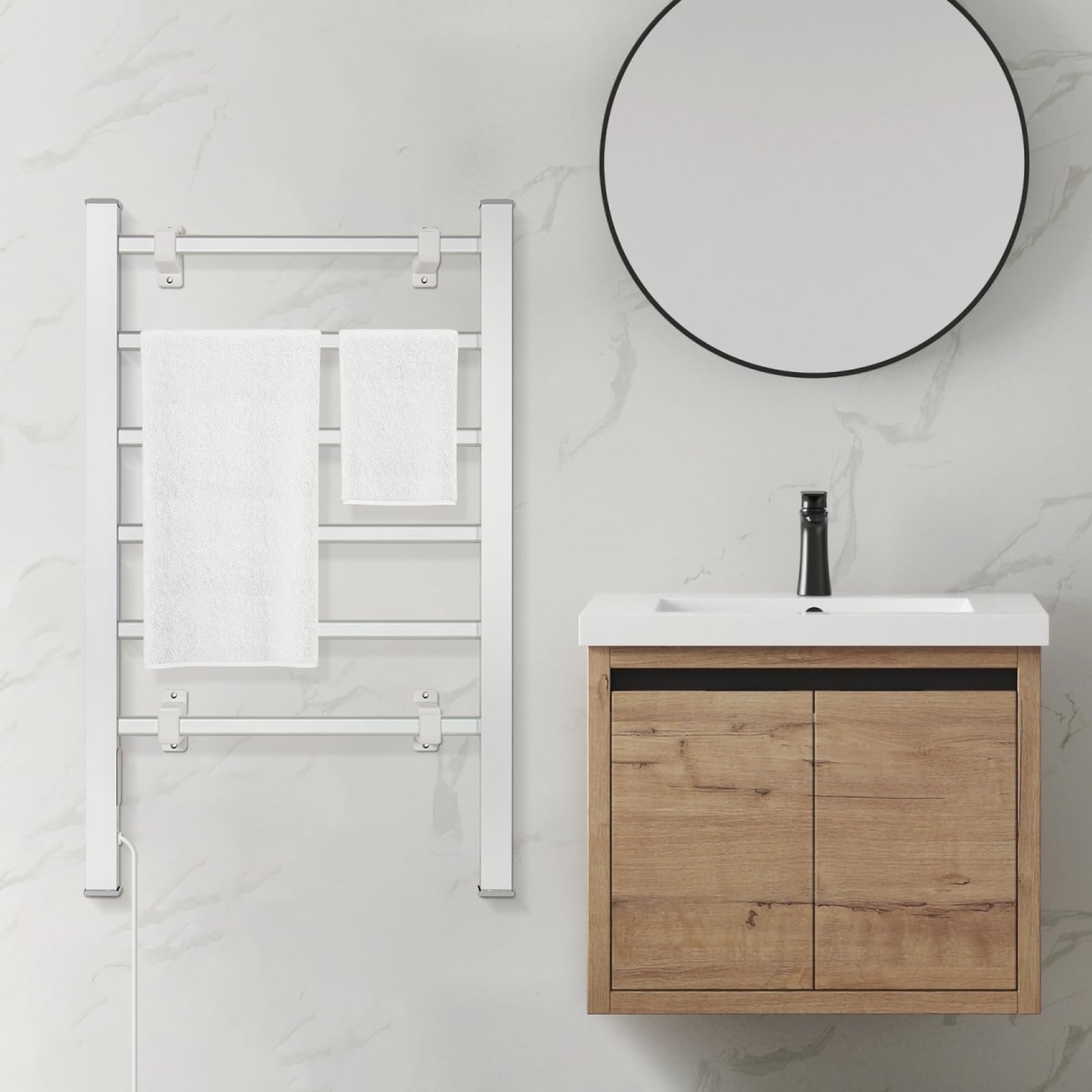 Todeco Toallero Eléctrico Baño con Temporizador, 2 en 1 Calienta Toallas Electrico de pie y Montaje en Pared, Toallero Eléctrico de Bajo Consumo, Aquecedor de Toalhas, 6 Barras
