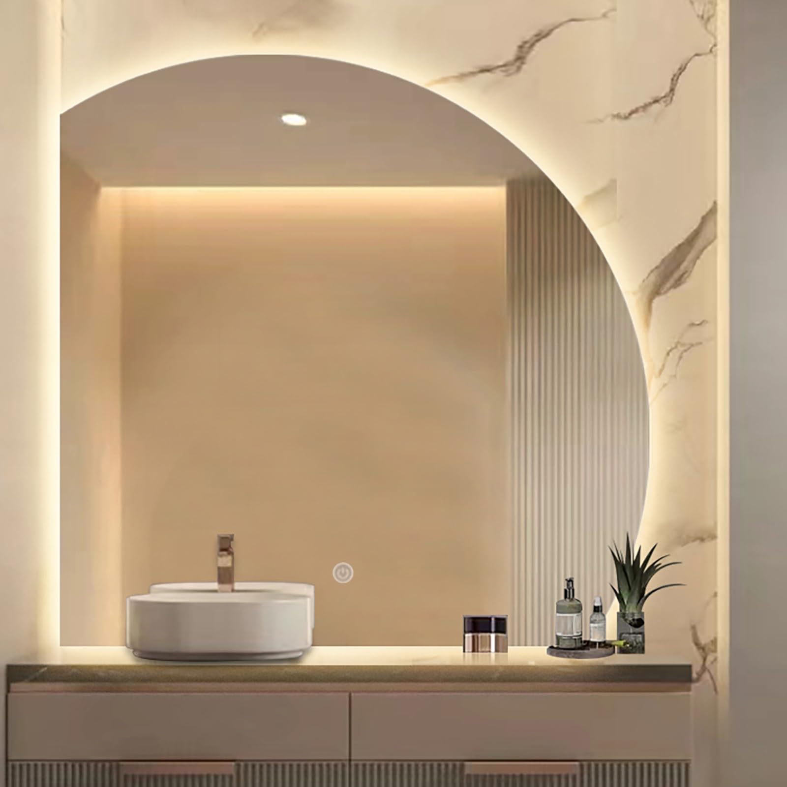 FGXHHS 80cm Semi-circular LED Backlit Vanity - 3 Color Lights HD Glass Wall Mounted Hanging Decor, Suitable for Living Room Bedroom Entryway