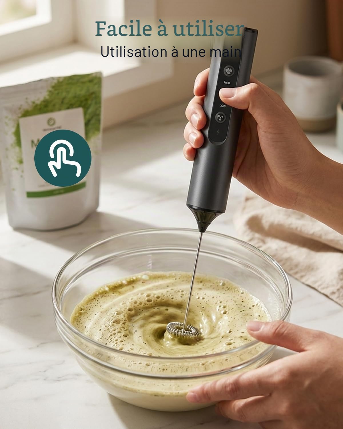 Mousseur à Lait Électrique Portable 3 en 1 avec Étui de Rangement, Mousseur Lait Rechargeable avec 3 Vitesses Réglables, Qualité Alimentaire, Accessoires Détachables pour Latte, Cappuccino, Café