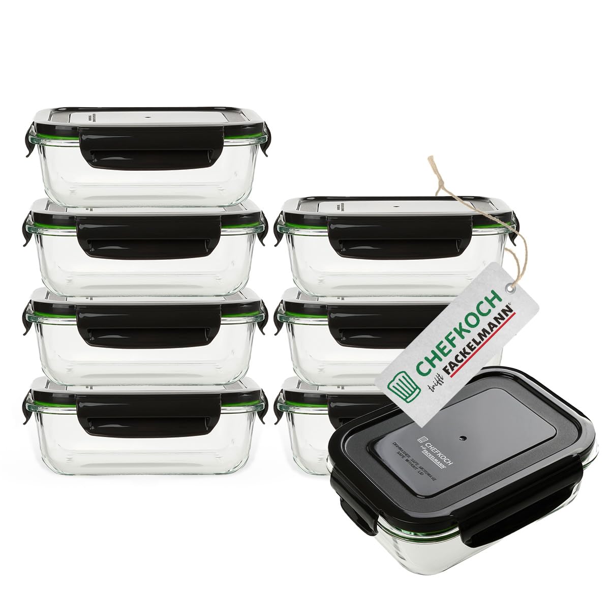 FACKELMANN Chefkoch 8er Set Vorratsdosen – Ideal für Mealprep – 1050ml Borosit-Glas mit Kunststoffdeckel – Mikrowellen- & ofengeeignet – Auslaufsicher und luftdicht