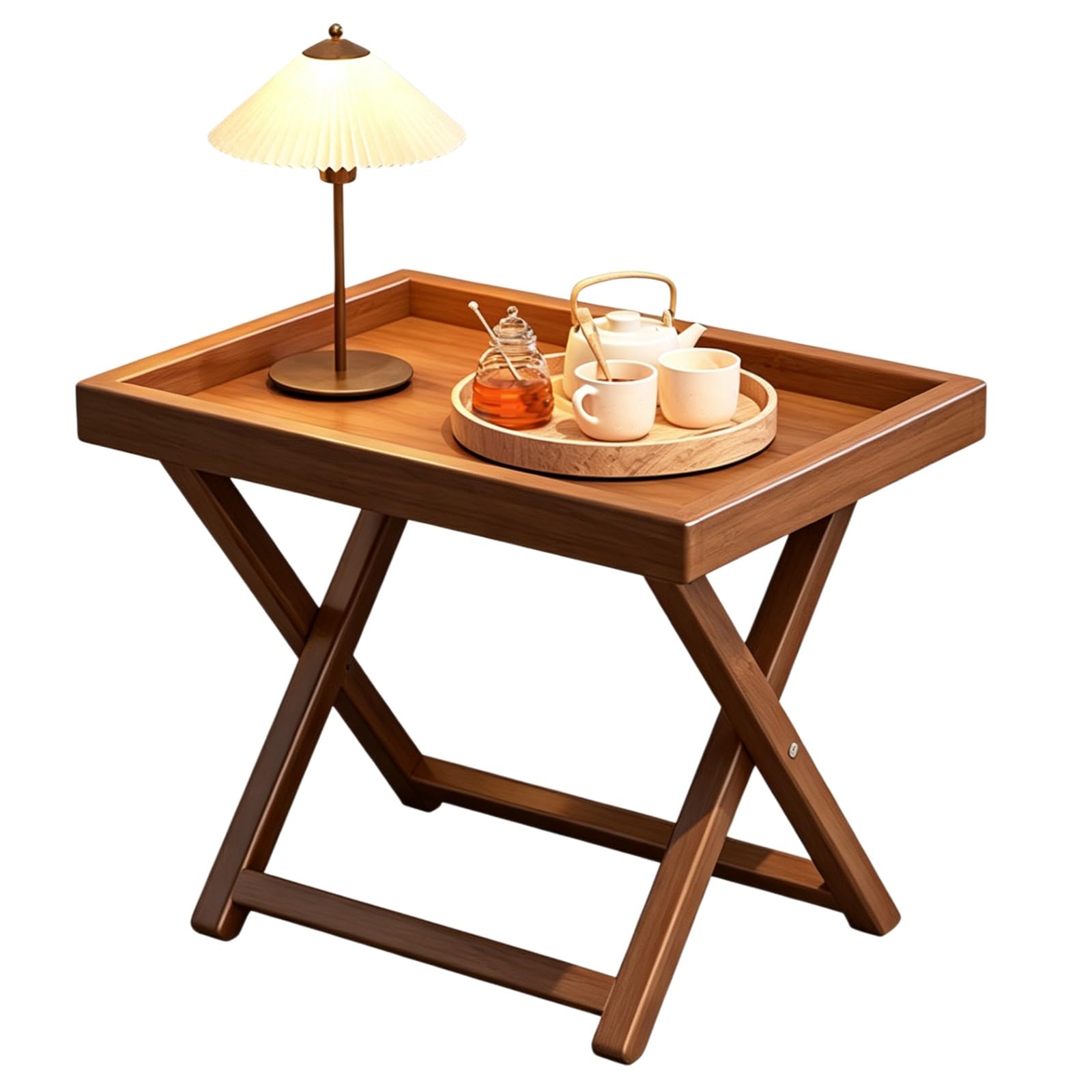 Tavolino Pieghevole,Tavolino Vassoio Struttura X Bambù,Piano Rimovibile | Comodino Pieghevole Compattico,Facile Riporre Spazi Ridotti,per Divano,Comodino(Bamboo Tabletop)