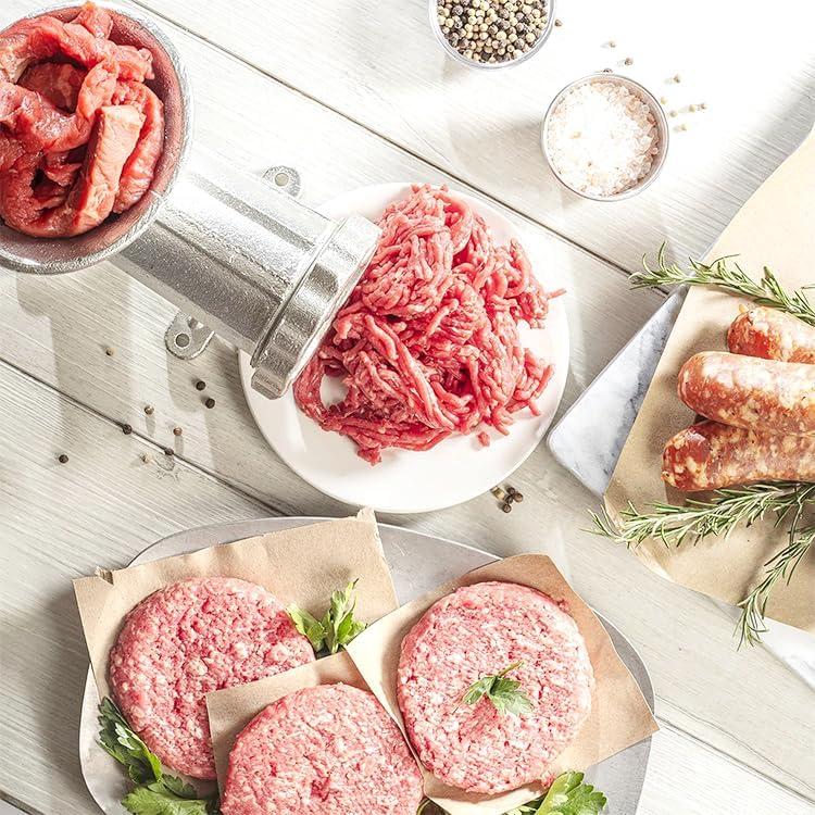 #22 Tin Coated Cast Iron Manual Meat Grinder, Portable Meat Mincer Sausage Stuffer Burger Patty Maker Pepper Grinding Machine, for Home Kitchen Restaurant Hotel Canteen Butcher