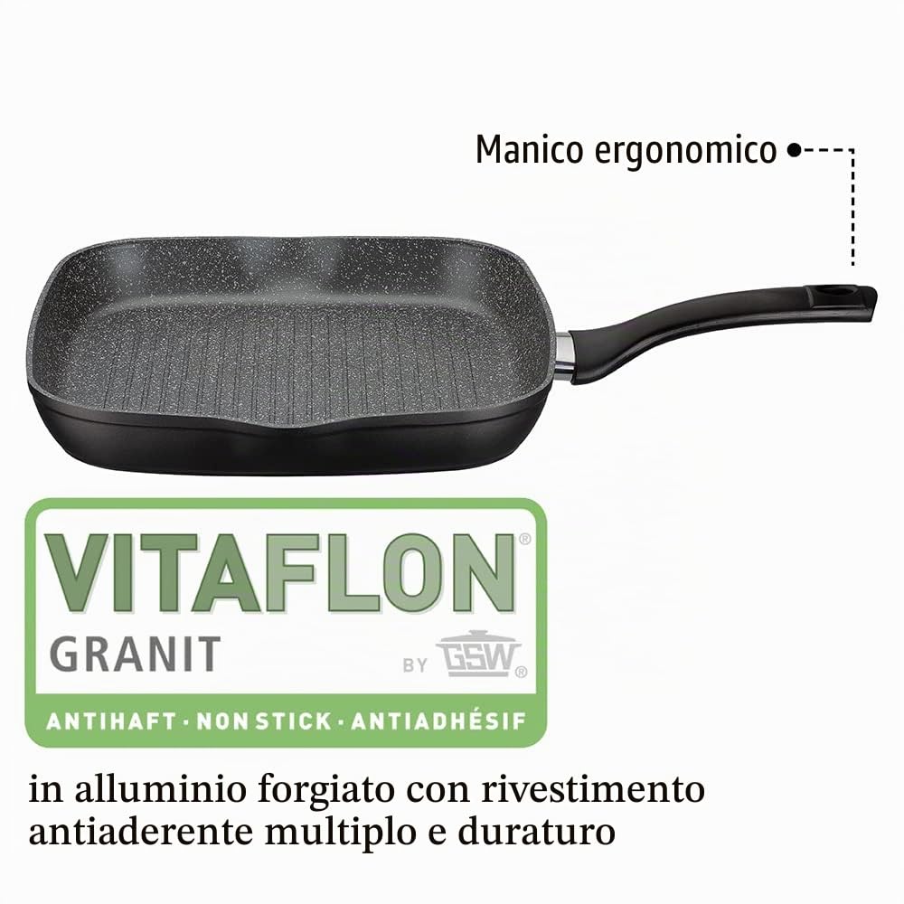 GSW Set di padelle Gourmet Granito – Set di padelle di alta qualità composto da 2 padelle e 1 padella per barbecue, anche per induzione, rivestimento antiaderente – alluminio, 3 pezzi
