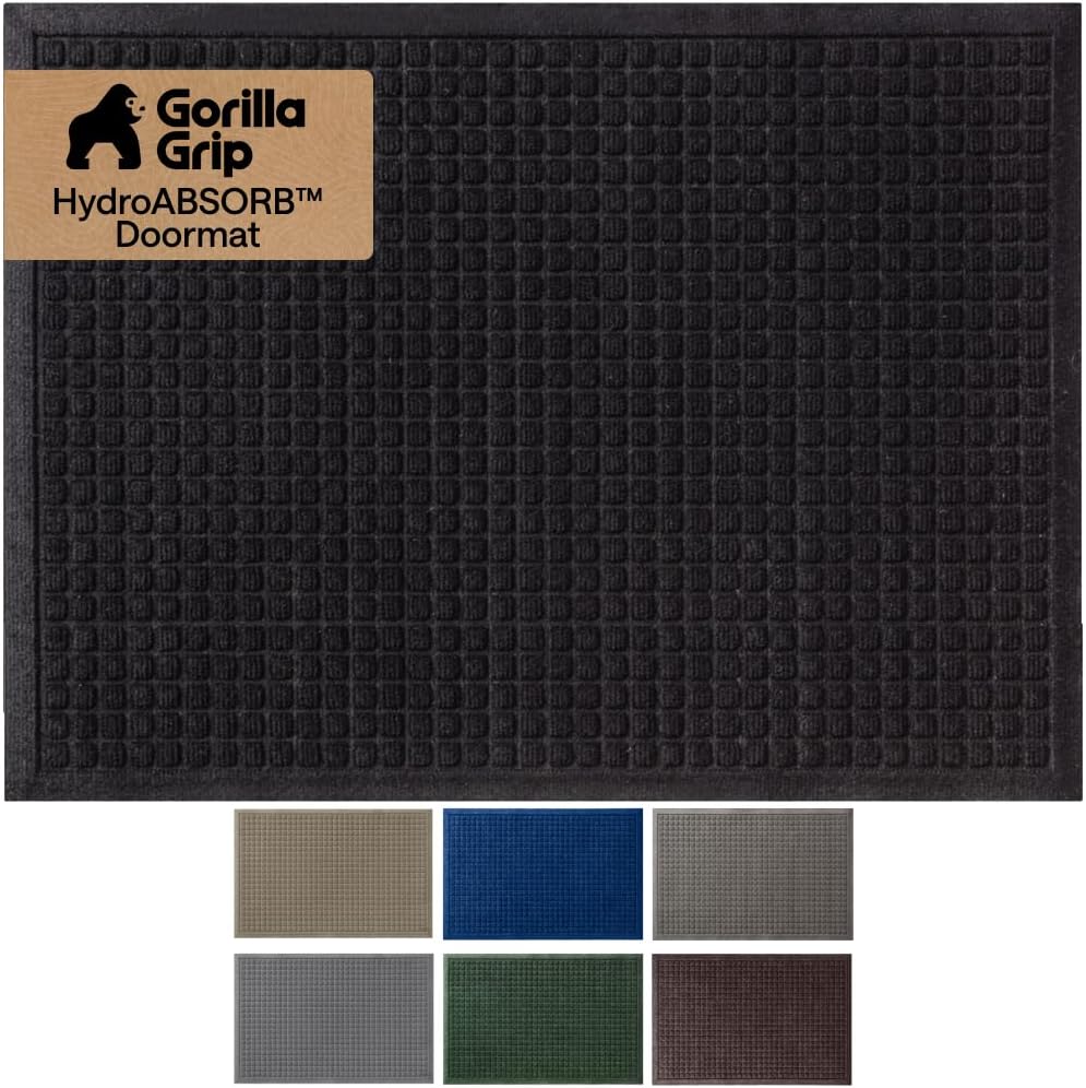 Gorilla Grip Durable All Weather Absorbent Doormat, Dries Quickly, Absorbs Up to 1.7 Cups of Water, Stain and Fade Resistant, Captures Dirt, Indoor and Outdoor Mats, Boot Scraper, 29x17, Black