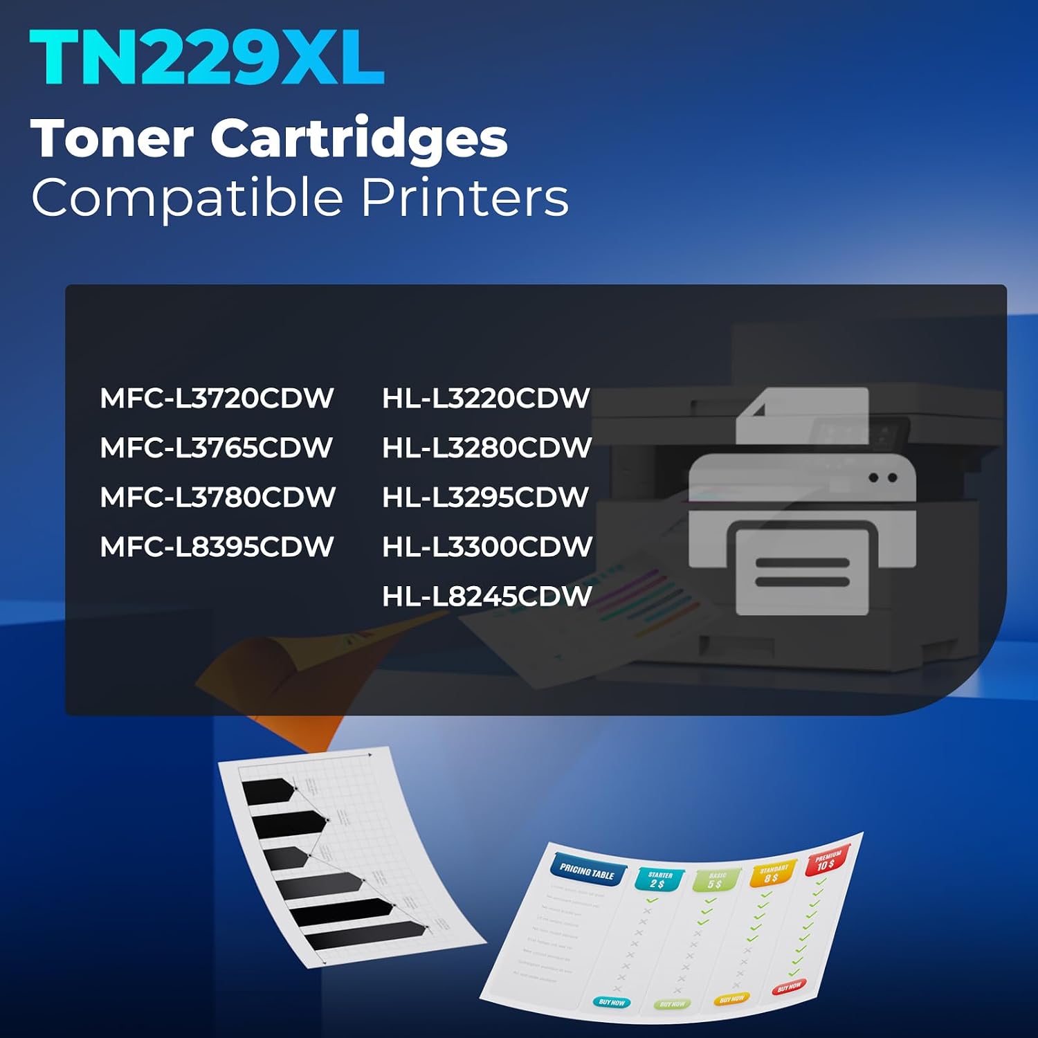 TN229XL TN229 MFC-L3780CDW Toner Cartridges Compatible For Brother MFC-L3780CDW MFC-L3720CDW HL-L8245CDW HL-L3280CDW HL-L3220CDW HL-L3300CDW HL-L3295CDW MFC-L3765CDW MFC-L8395CDW Printer (4Pack, BCMY)