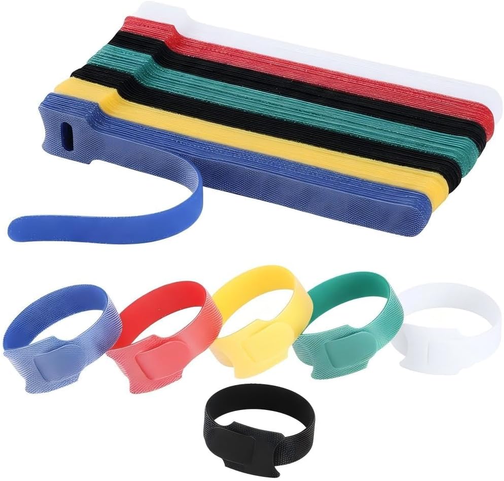 180PCS 6-Inch Reusable Hook and Loop Cable Ties, Hook and Loop Straps for Cords and Wires, Multi-Color Cord Organizers for Home, Office, Garage (Black, White, Red, Yellow, Blue, Green)