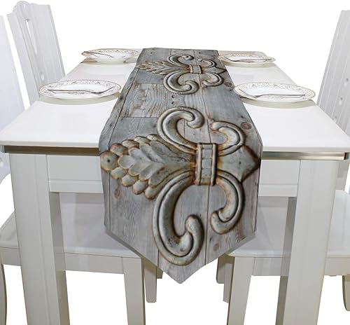 Miniatura 4 de WOOR Camino de mesa de estaño de doble cara con detalle de flor de lis, 13 x 70 pulgadas de largo, mantel para bodas, fiestas, vacaciones, cocina,