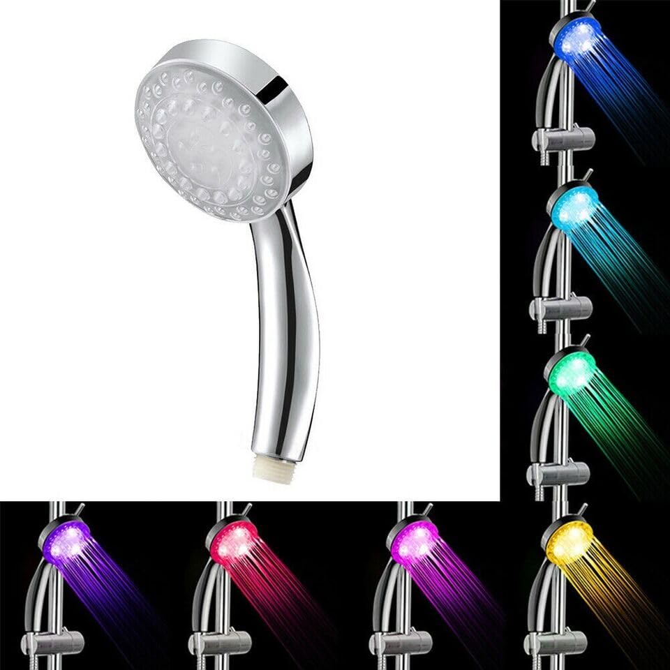 Regadera manual con luces LED cambiantes 7 colores cromada miniatura 4