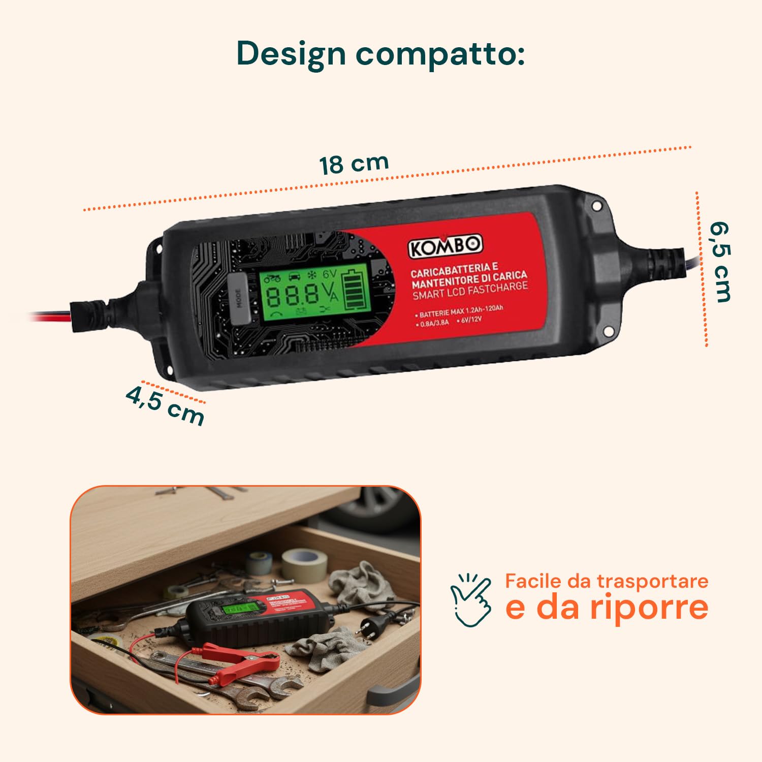 Avilia Caricabatterie per Auto e Moto LCD 3-in-1 per Batterie al Piombo - Caricatore FastCharge, con Mantenitore di Carica e Carica Lenta, Protezione IP65, 6-12V