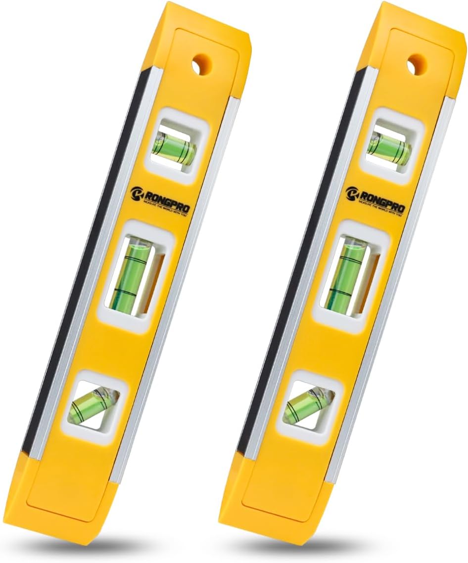 9 Inch Torpedo Level, Magnetic Box Level with 45°/90°/180° Bubbles, Shock Resistant Bubble Level Tool for Measuring
