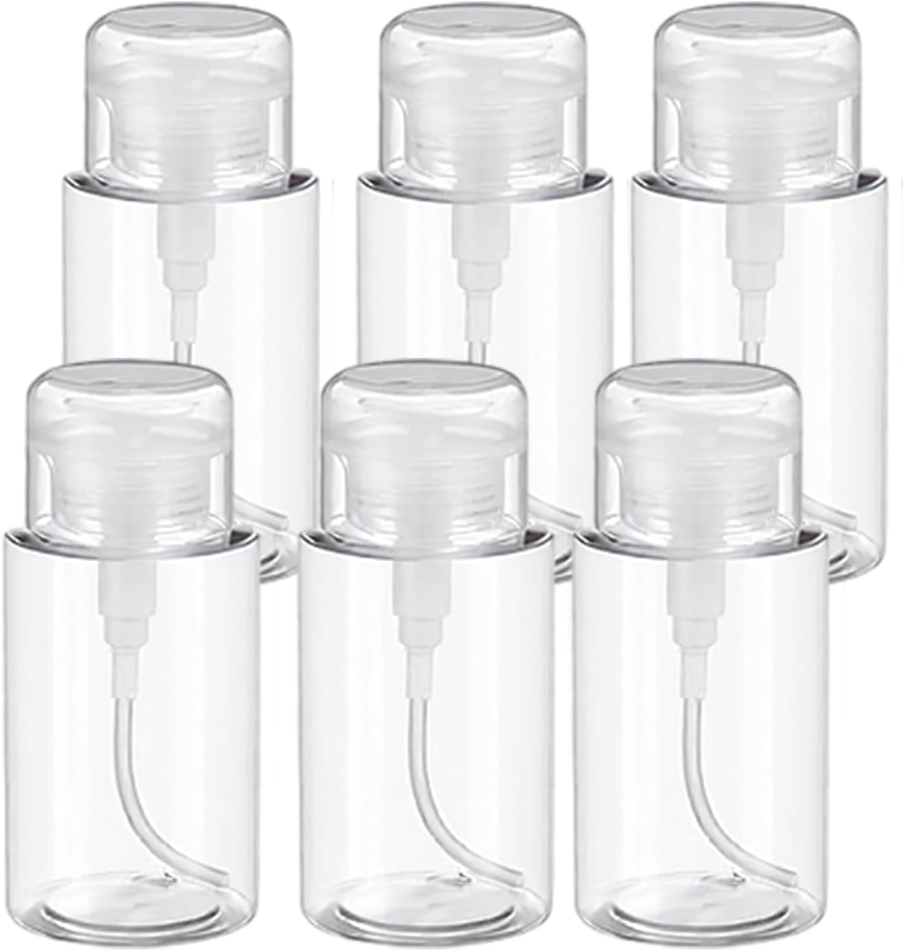 24 Pcs Push Down Pump Dispenser, Lockable Empty Refillable Bottles for Nail Polish Remover, Acetone & Makeup Remover, 6.8oz/200ml Clear Cosmetic Container with Labels
