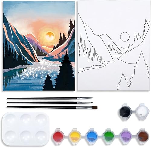Miniatura 6 de VOCHIC Kit de pintura en lienzo predibujado para pintar para adultos y niños, kits de fiesta, pintura y sorbo, suministros de fiesta, lienzo de 8 x