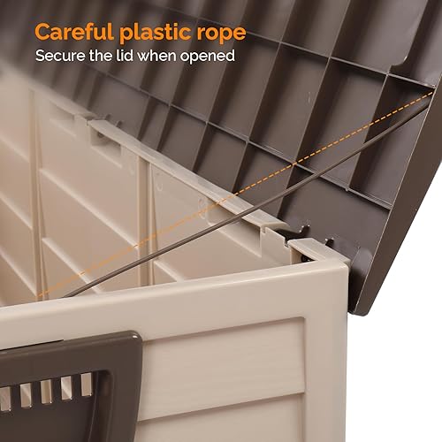 Miniatura 8 de Vingli Caja de almacenamiento para exteriores de 75 galones, contenedores de plástico con tapa y cierre, muebles de caja de almacenamiento para