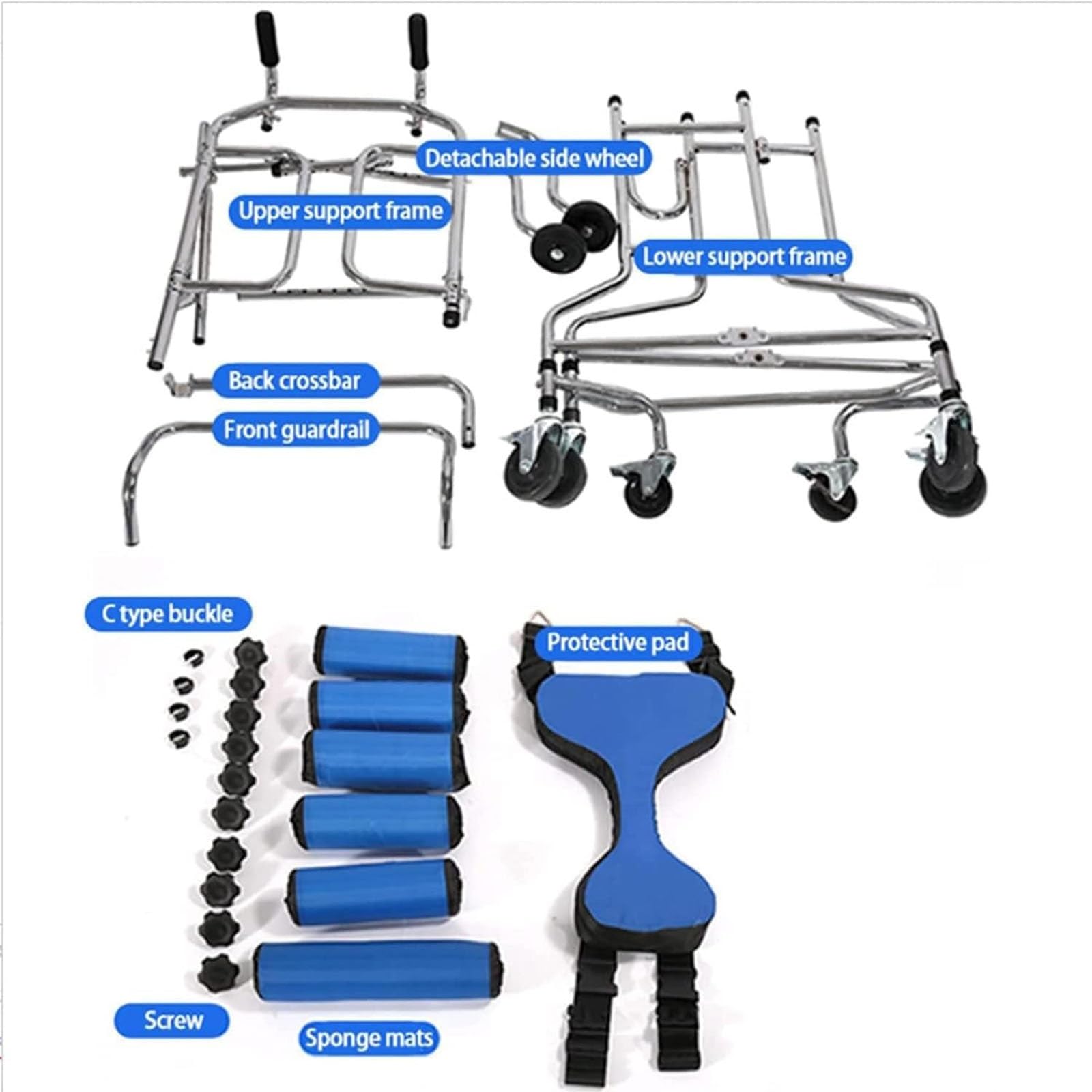 Andador plegable, con asiento, Bipedestador de Rehabilitación Ajustable con 8 Ruedas, Ayuda a la Movilidad para Caminar Ligero, Rollator Médico para Ancianos, Discapacitados