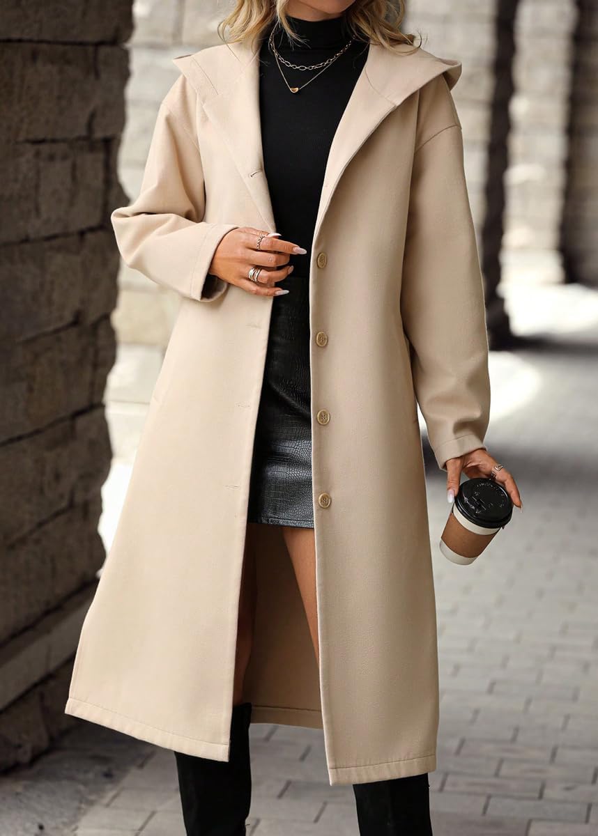 chouyatou Women's Winter Single Breasted Hooded Wool Coat Business Casual Oversized Long Winter Pea Coat - Image 2