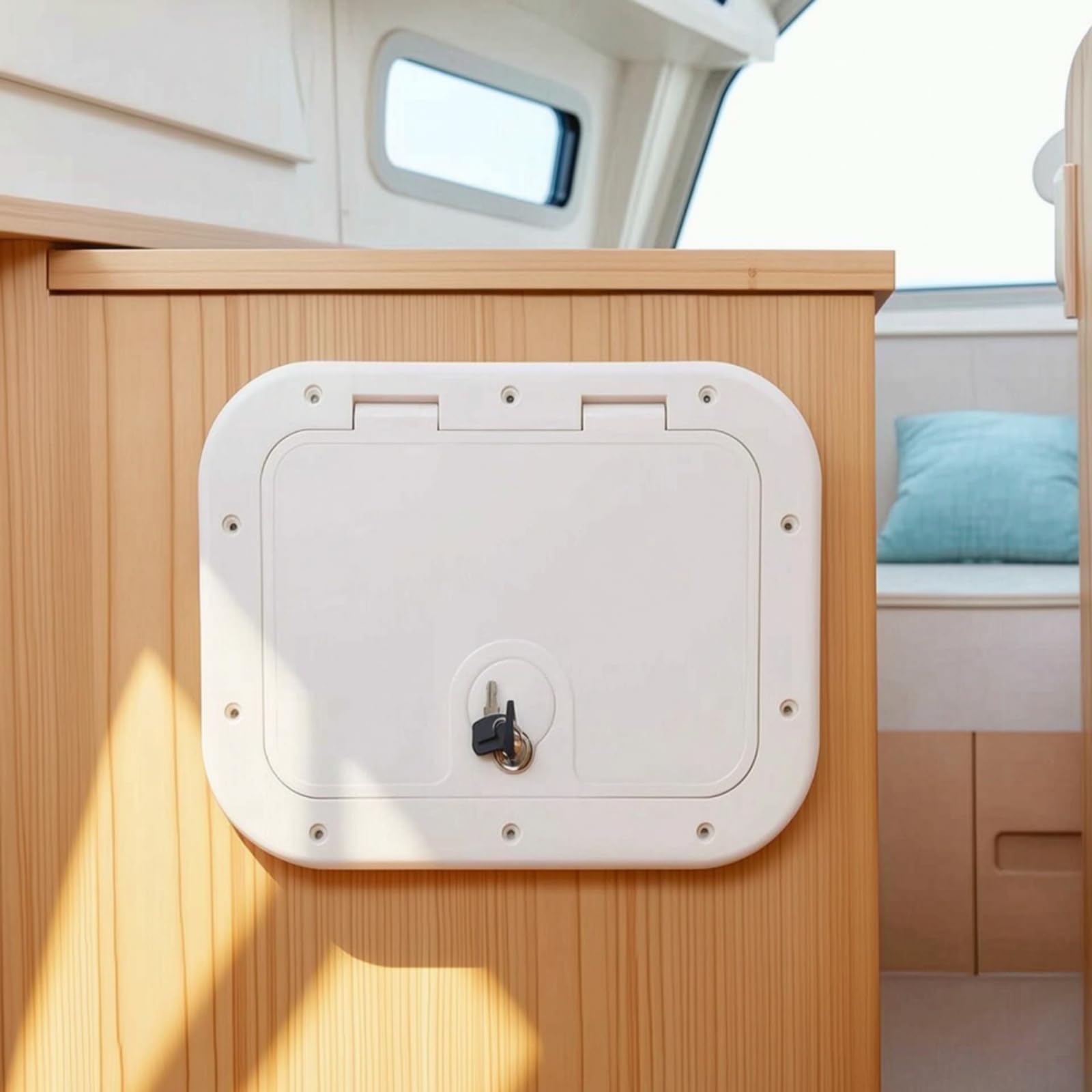 Sportello D'ispezione a Filo Boccaporto di Ispezione Resistente Passauomo con Cerniera per Yacht, Nero, Con Serratura