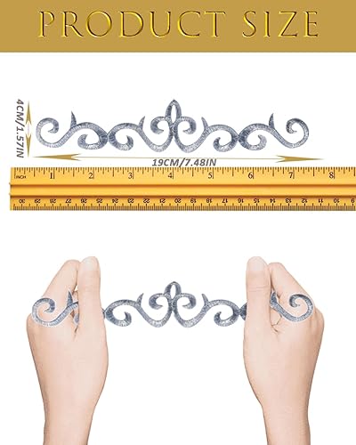 Miniatura 3 de 10 piezas de parche bordado metálico para planchar con borde de vid, apliques de encaje, diseño de desplazamiento largo para boda, vestido de novia,