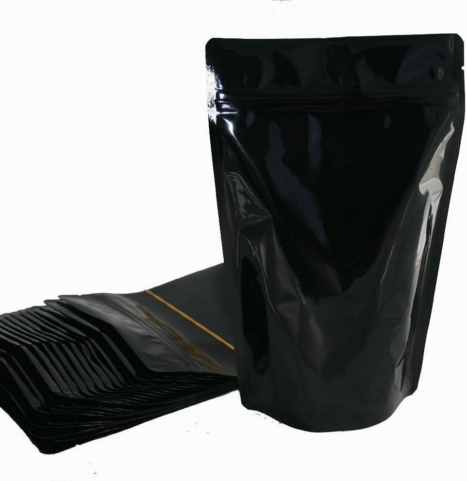 USPak8482;Stand up Pouch 5.125"x 8.125"x 3.125"G Heavy Duty Metallized Black with Zip Lock Closure - Top Notch Food Storage Packaging Bag, 5 mil, 4 oz (50 Pcs)