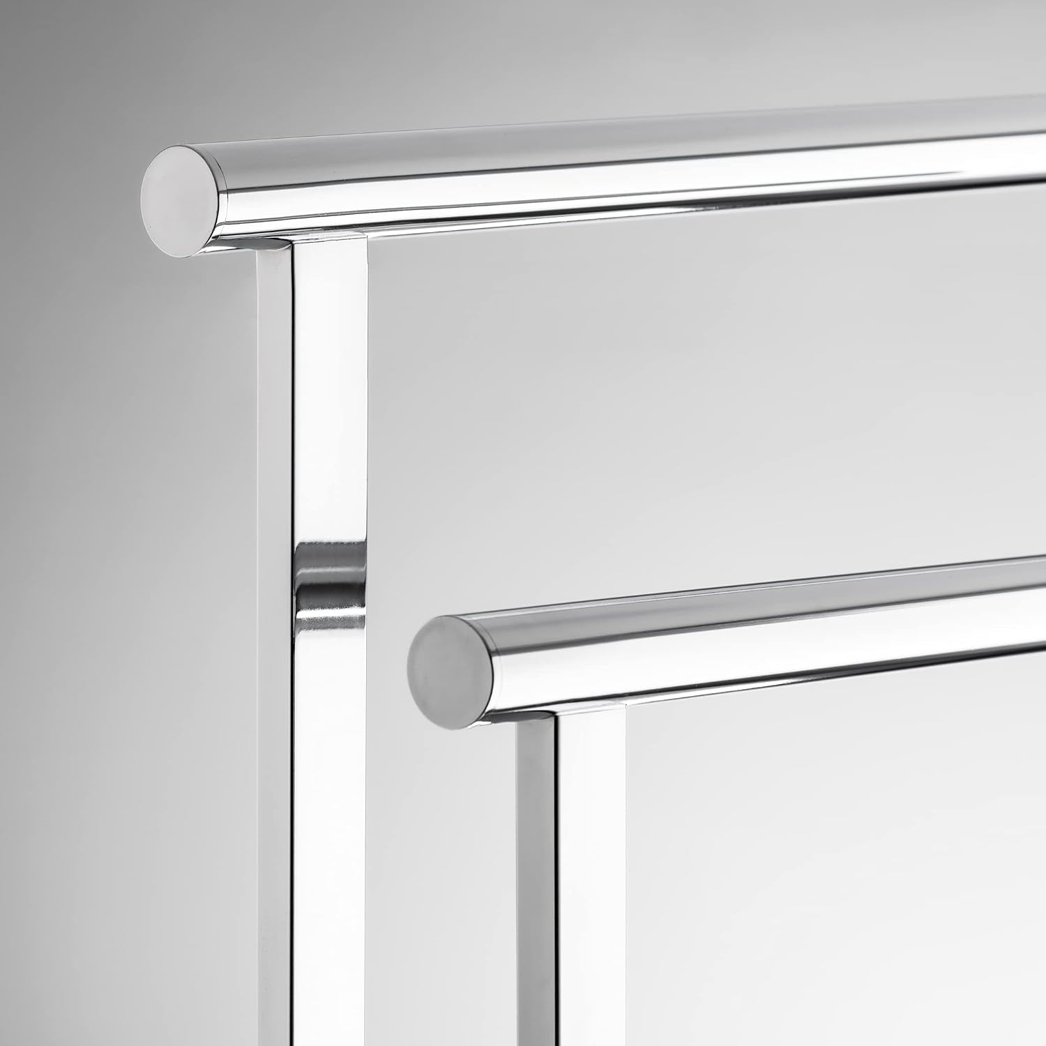 Torre & Tagus 32" Freestanding Chrome Towel Stand with Two-Tier Bars, Weighted Base and Padded Feet, Modern Minimalist Bathroom Towel Holder for Spa, Laundry or Indoor Pool Use
