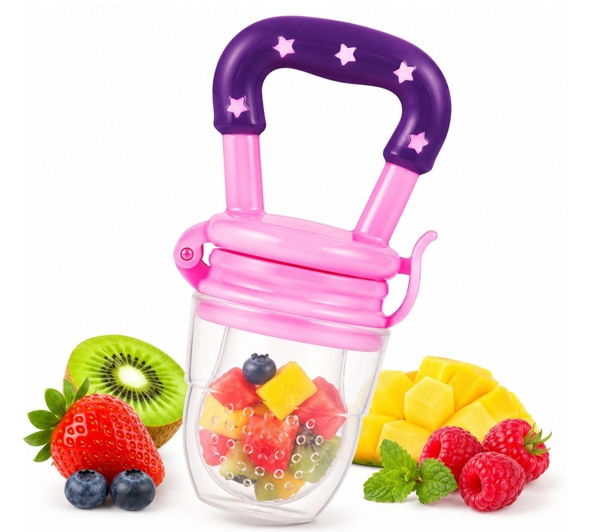 BKDT Marketing Silicone Food/Fruit Nibbler With Extra Mesh, Soft Pacifier/Baby Fruit Feeder, Baby Teether, Infant|Purple, Pink-picture-10