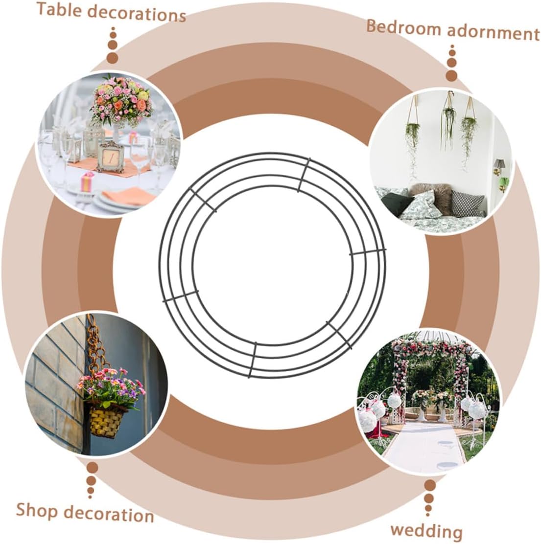 10pcs Black 12-inch Round Metal Wire Wreath Frames DIY Floral Wreath Support Rings for Holiday Wall Hanging and Craft Decorations