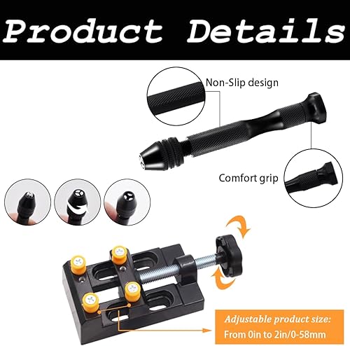 Miniatura 5 de Dianrui Juego de 61 taladros manuales con tornillo de banco que incluye 1 mini tornillo de prensa, 10 mini brocas de PCB, 1 pinza de codo y 48
