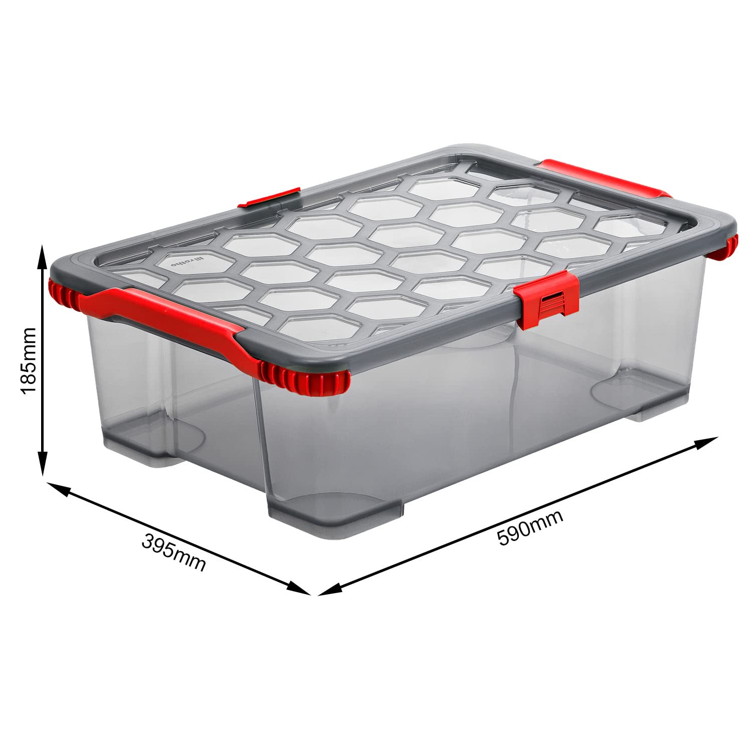 Rotho Evo Aufbewahrungsbox mit Deckel 30 L 3er-Set aus PP Anthrazit/Rot | Aufbewahrungsboxen im 3er-Set, je 30 L Volumen, Deckel in Rot, Boxen aus lebensmittelechtem PP, Anthrazit, für Lebensmittel