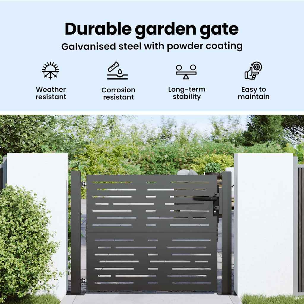 vidaXL Puerta de jardín con Cerradura Negro 110 x 105 cm, Barrera de Metal Duradera
