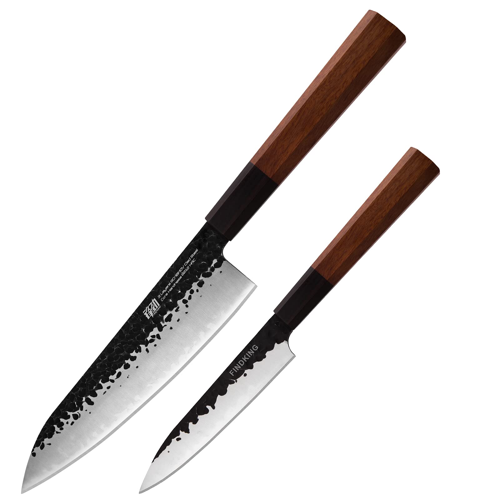 FINDKING Dynasty Series 5" Kitchen Utility Knife and 8" Chef Knife, High Carbon Clad Steel Octagonal Handle Kitchen Knives