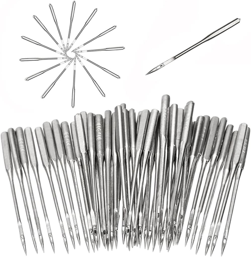 Sewing Machine Needles, 50 Count, Universal Regular Point Compatible with Singer, Brother, Janome, Bernina-Assorted Sizes 65/9, 75/11, 90/14, 100/16, 110/18