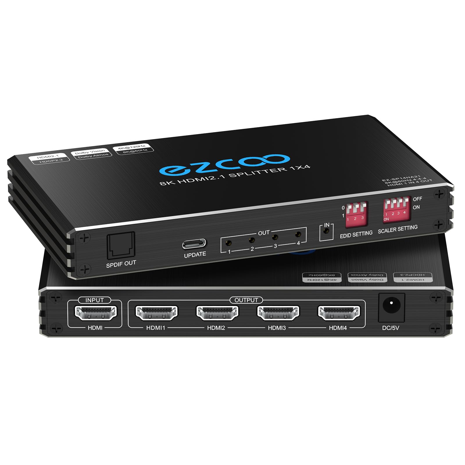 4K 120Hz HDMI 2.1 Splitter 1X4 Audio Extractor VRR ALLM HDCP2.3 HDR10+ SPDIF OpticalAudio EDID Scaler 4K 1080P HDMI Splitter 8K 1 IN 4 OUT Dual Monitor per PS5 Xbox NVIDIA AMD