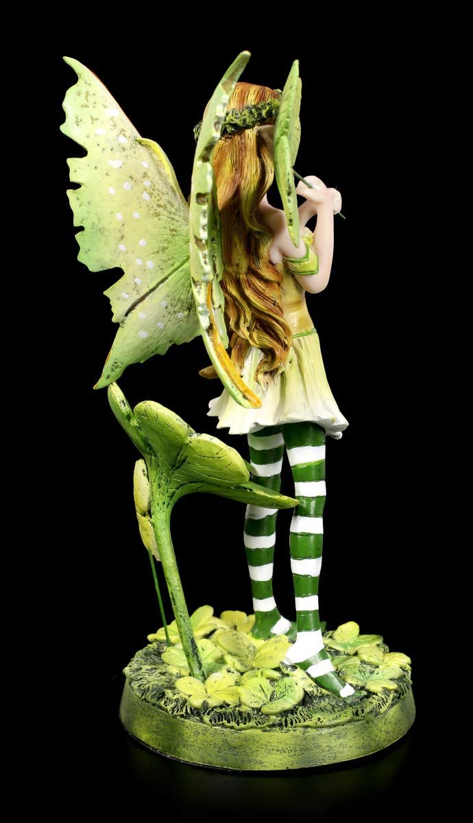 Figuren Shop GmbH Elfen Figur - Tanja mit vierblättrigen Kleeblatt | Skulptur, Statue, Fee, Deko-Figur, Deko-Artikel, H 19 cm
