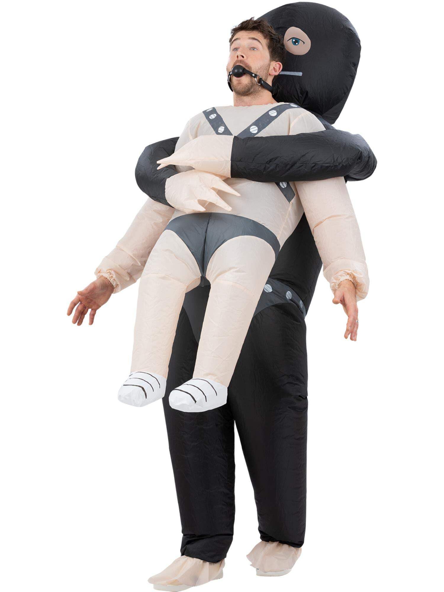 Smiffys Inflatable Gimp Kidnap Costume One Piece Illusion Suit, with Ball Gag & Fan, Funny Fancy Dress, Stag Night Dress Up