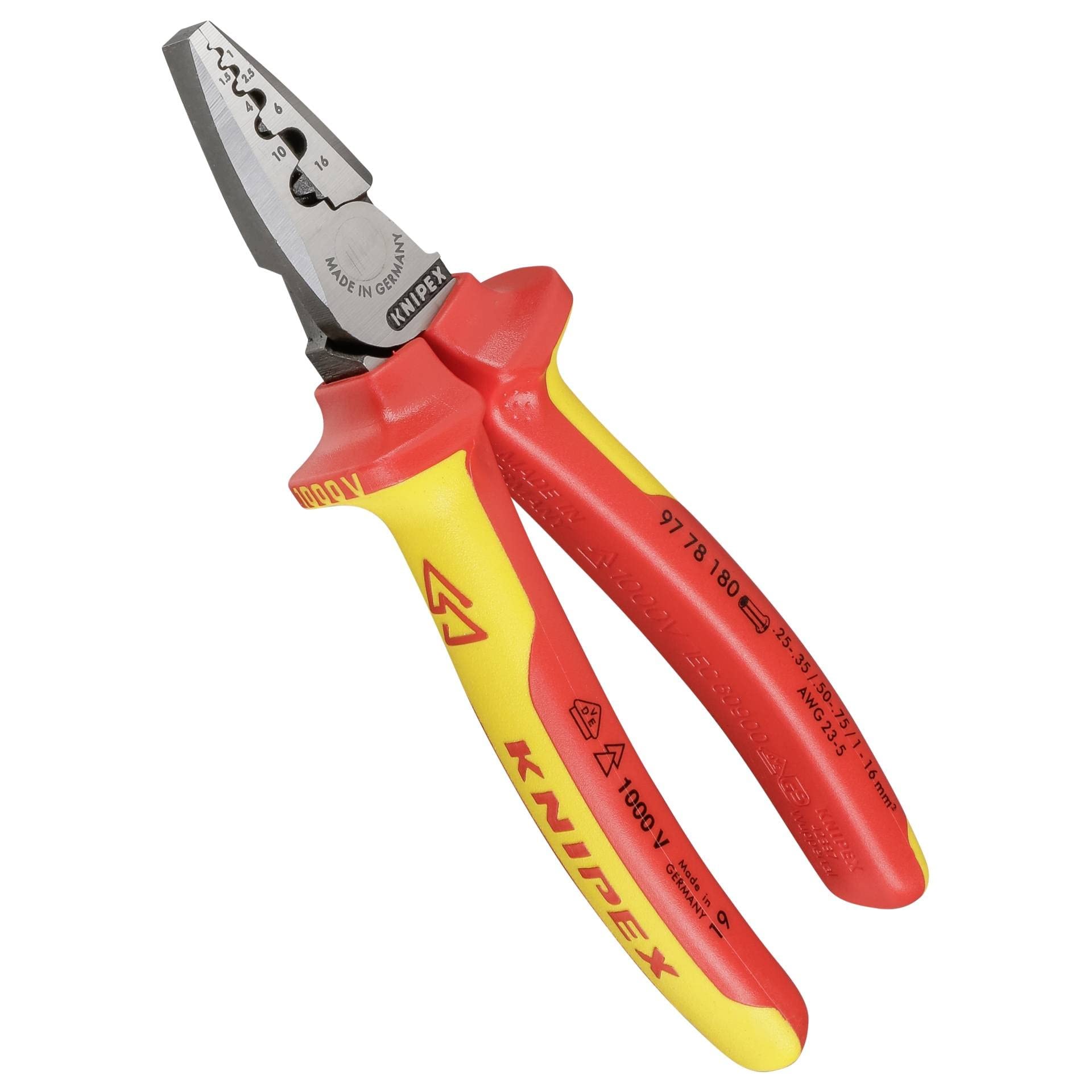 Knipex 97 78 180 Crimping Pliers for end sleeves 0,25-16mm with soft handle VDE-tested