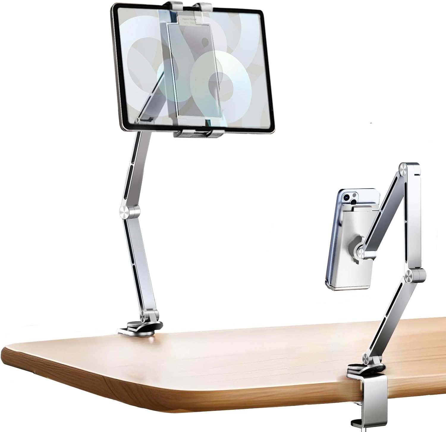 Tablet Stand Holder for Desk Aluminum Alloy Ipad Desk Mount Monitor with 360°Rotate Base, Adjustable&Foldable Tablet Arm for 4.7"-15.6" Screen Phone,Kindle,Fire HD,Monitor (Sliver)