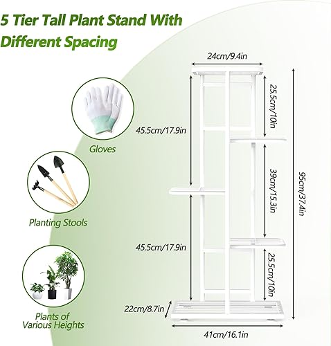 Miniatura 2 de 5 Tier 6 Potted Plant Stand Indoor with Gardening Tools and Gloves, Upgraded Corner Tall Metal Plant Shelf Organizer Outdoor, Multiple Flower Pot