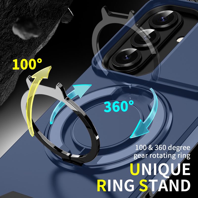 Image of LuxuryKase Shockproof Rugged Case for Samsung Galaxy S26 | Slide Camera Cover | 360 Rotating Ring Kickstand | Military-Grade Protection - Navy Blue
