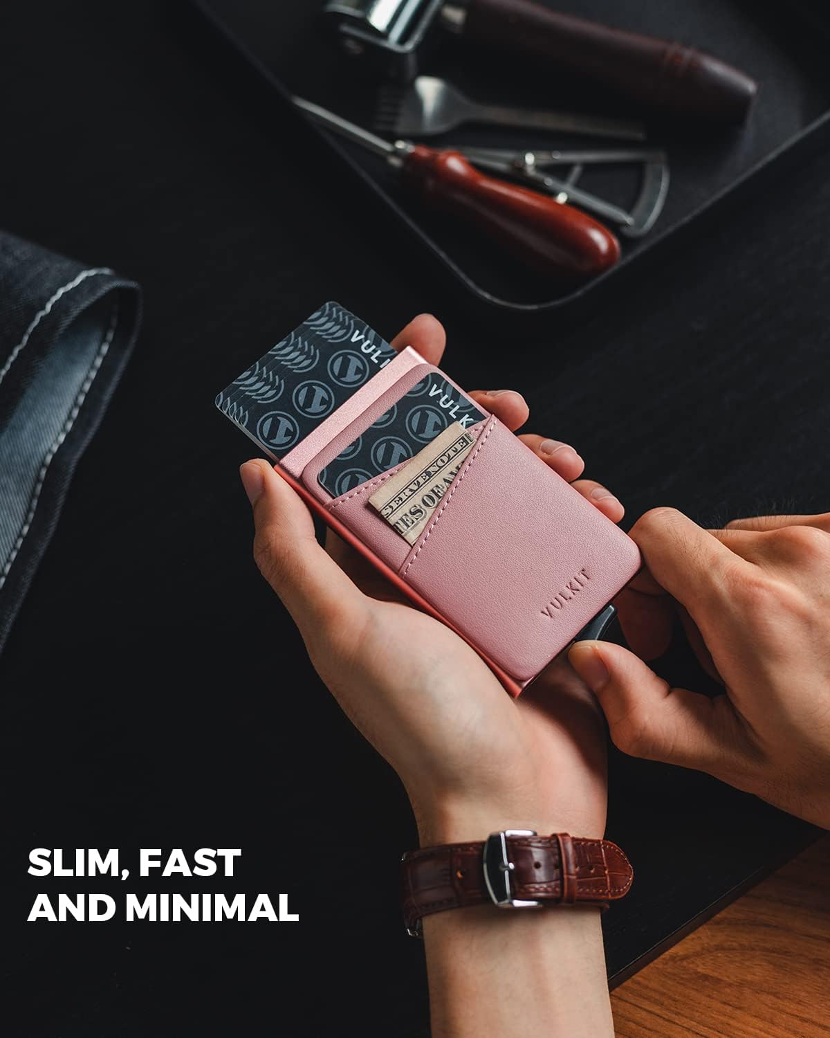 VULKIT Cardholder Wallet for Men Metal Wallets with RFID Blocking Layer Slim Minimalist Aluminum Wallet with Pop up Quick Card Access Business Card Holder, Holds up to 7 Cards - Image 2