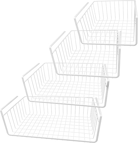 Under Shelf Storage Basket Set – 4-Piece White Wire Hanging