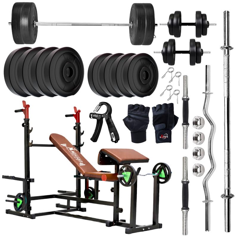 TITAN-X 8-in-1 Preacher Curl Adjustable Home Gym Bench Set, 90KG PVC Plates, 5FT Straight Barbell, 3FT EZ Curl Rod, Dumbbell Rods, Skipping Rope, Hand Gripper & Gloves for Home Workout-picture-27