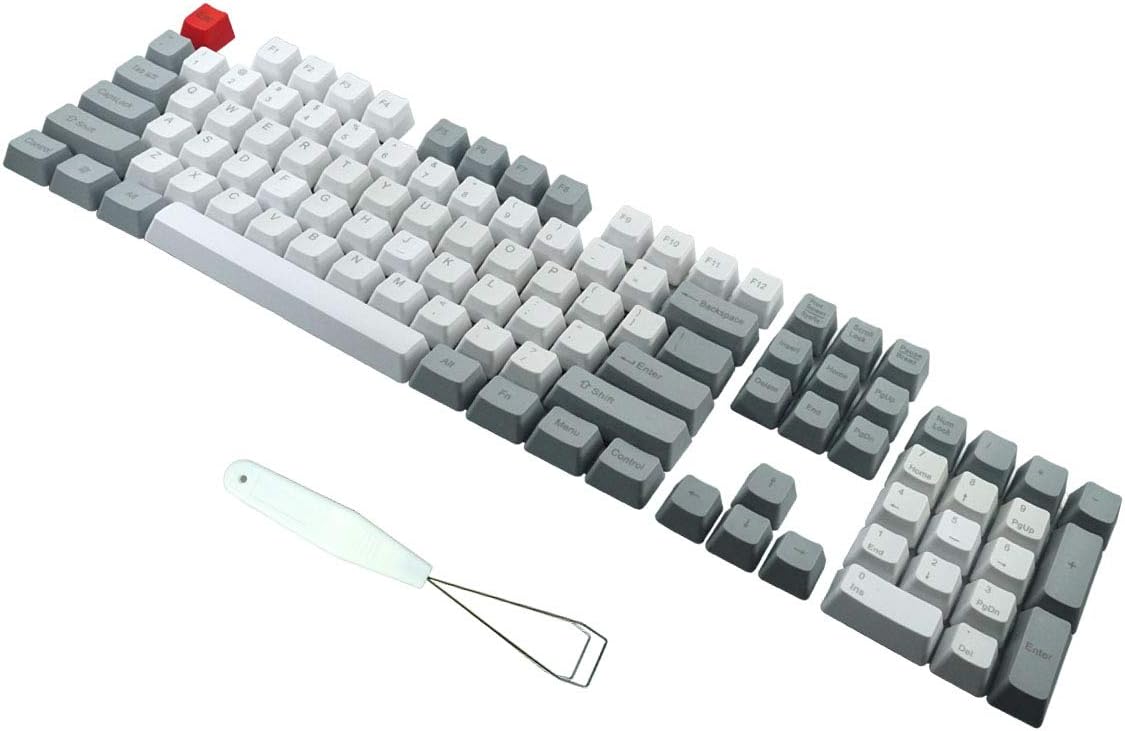 PBT Keycaps 104 Keys Cherry Mx Blue Switches Key Caps with Keycaps Puller for DIY 87/104Keys Mechanical Keyboard (Gray White)