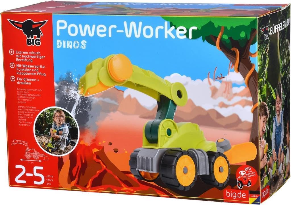 BIG - koparka dinozaura Diplodocus – z edycji Power Worker Mini-dinozaury, zabawka z rozpylaczem wody i pługiem dla dzieci od 2 lat