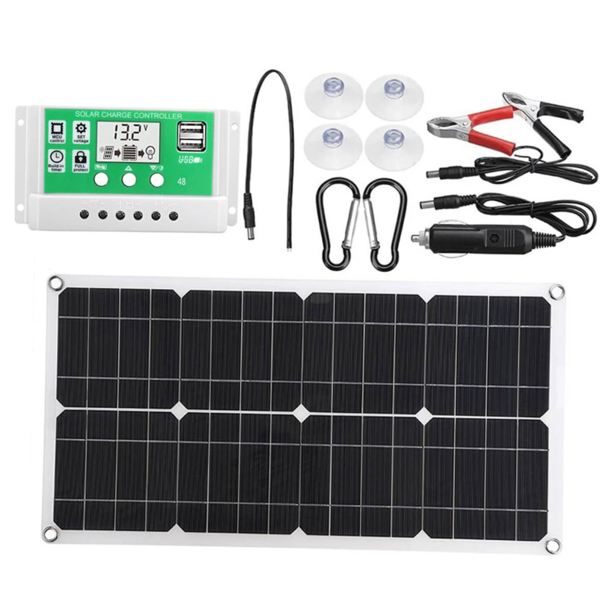 HEMOTON Kit Pannello Solare Pieghevole 25w 18v, Monocristallino, Leggero, Protezione da Sovraccarico e Inversione, per Emergenze in Auto e Montagna